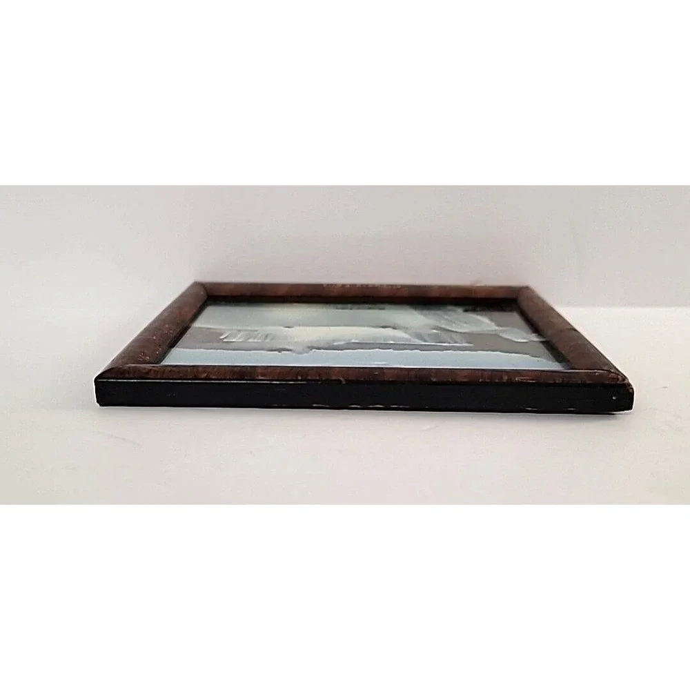 Niagara Falls Lithograph Print & Wooden Picture Frame Easel Stand Back 4.5